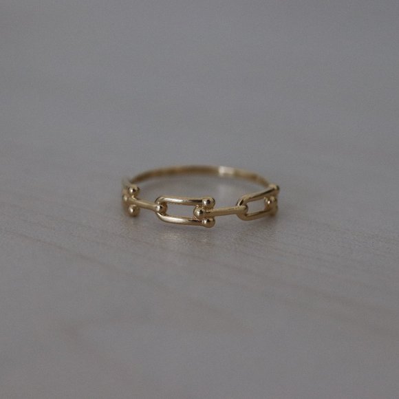 Size 6.5inches 1.33g Real Gold 18k Yellow Gold U-Bar 3 Hoops Link Ring Jewelry - Picture 4 of 12